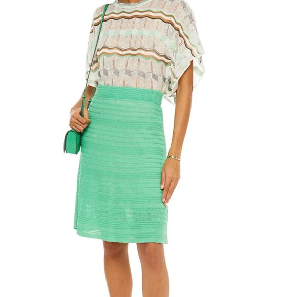 M MISSONI Green Open Knit Stripe Sweater Skirt Knee Length NWT Size 40 US 4 - Picture 1 of 16